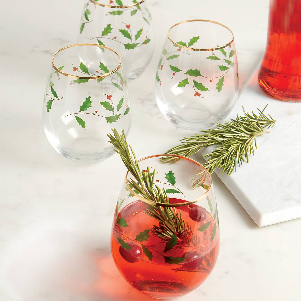 Holiday Stemless Wine Glass Set