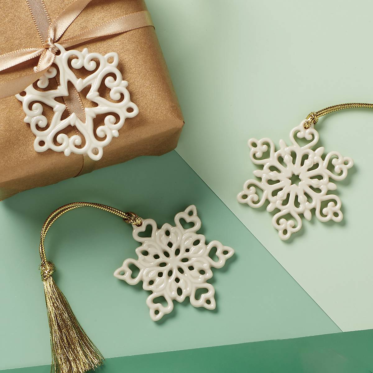 Platinum Small Snowflake Ornaments, 2 Assorted