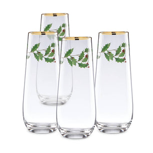 Holiday Stemless Flute Glasses, Set of 4