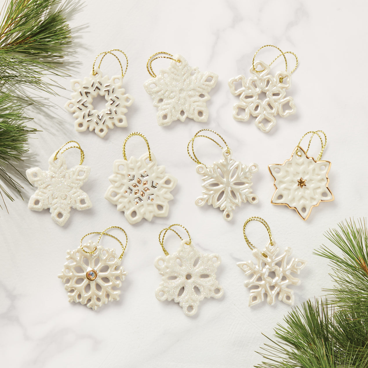 Small White Acrylic Snowflake Ornaments With Gift Box, Set of 6 