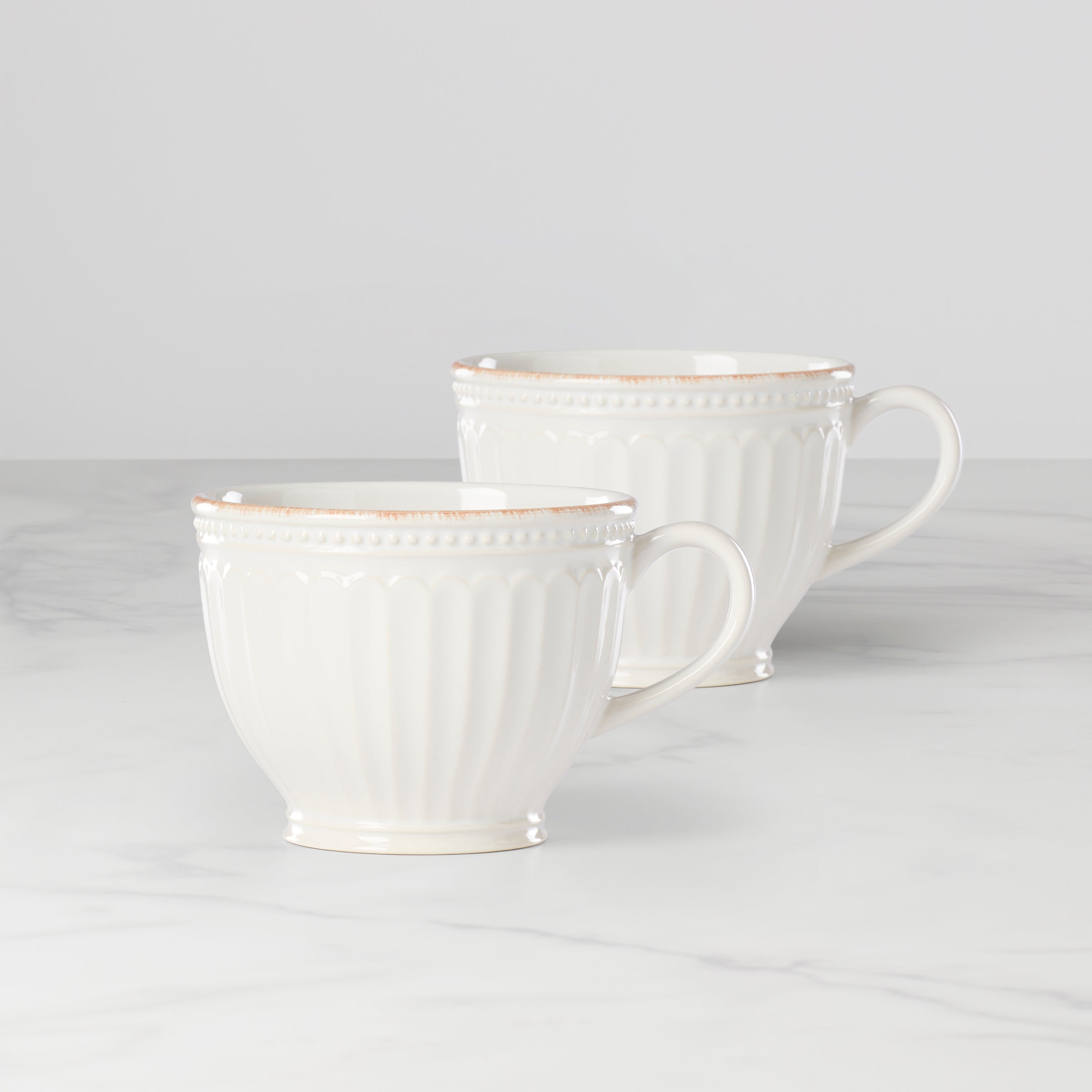 French Perle Groove White Latte Mugs, Set of 2 – Lenox Corporation