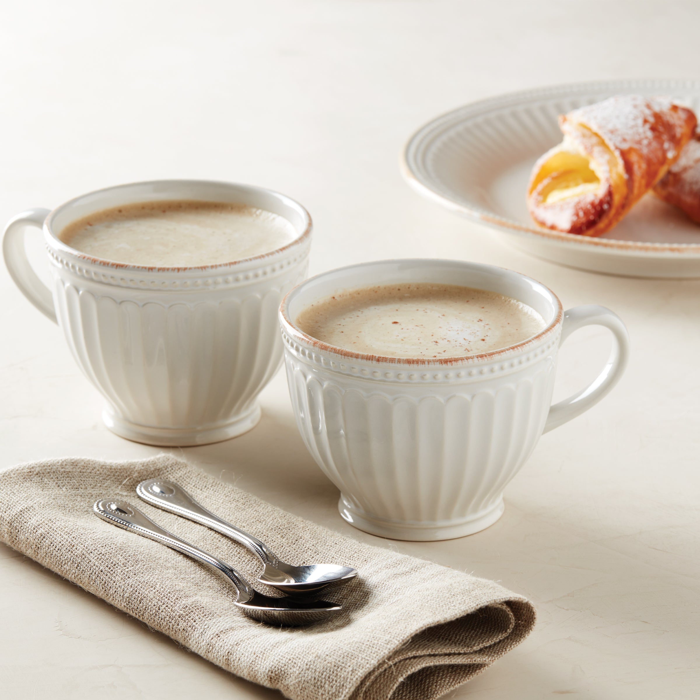French Perle Groove White Latte Mugs, Set of 2 – Lenox Corporation