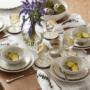 French Perle Scallop White Dinner Plates, Set of 4