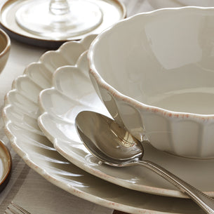 French Perle Scallop White Dinner Plates, Set of 4