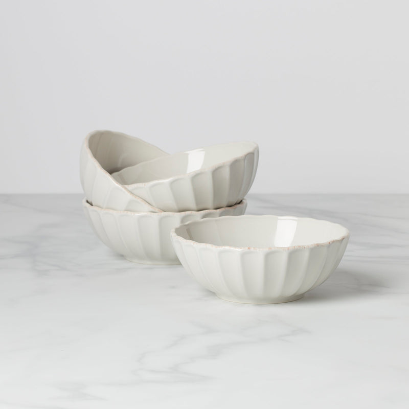 French Perle Scallop White All-Purpose Bowls, Set of 4