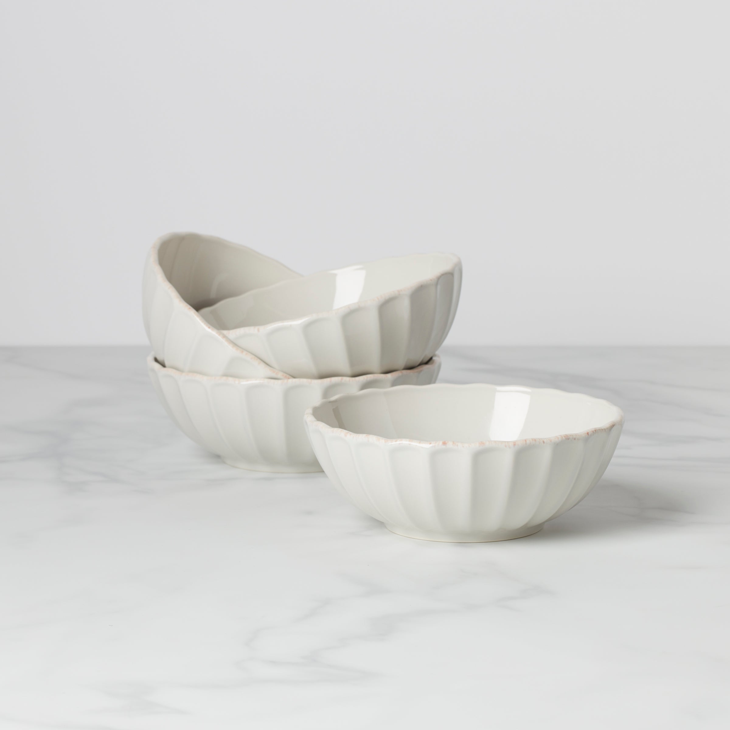 French Perle Scallop White All-Purpose Bowls, Set of 4
