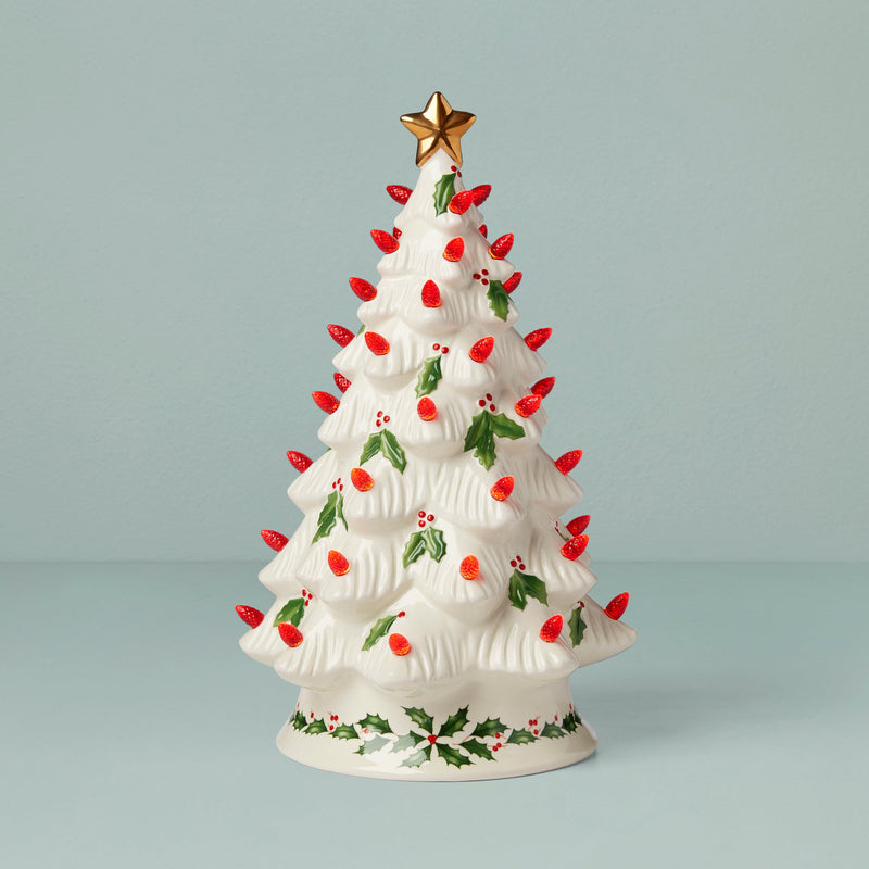 Treasured Traditions Holiday Red Bulbs Light-Up Tree Figurine