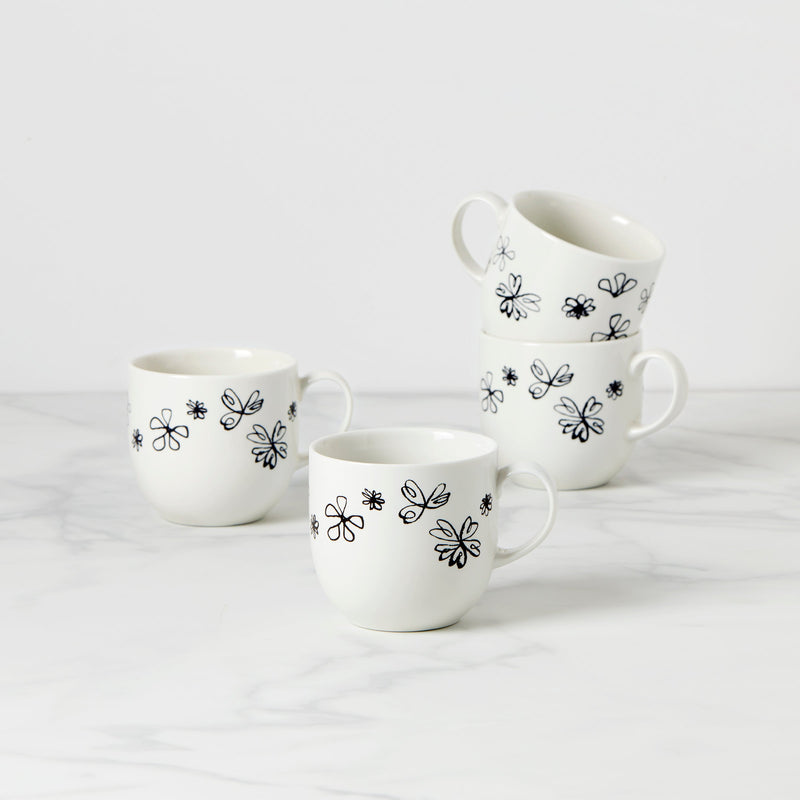 Garden Doodle Mugs, Set of 4