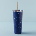 Blue Bay Dot Pattern Stainless Steel Tumbler With Straw