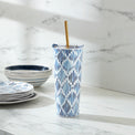 Blue Bay Ikat Pattern Stainless Steel Tumbler With Straw