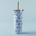Blue Bay Ikat Pattern Stainless Steel Tumbler With Straw