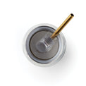 Blue Bay Leaf Pattern Stainless Steel Wine Tumbler With Straw