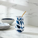 Blue Bay Leaf Pattern Stainless Steel Wine Tumbler With Straw