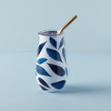 Blue Bay Leaf Pattern Stainless Steel Wine Tumbler With Straw