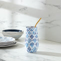 Blue Bay Ikat Pattern Stainless Steel Wine Tumbler With Straw