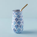 Blue Bay Ikat Pattern Stainless Steel Wine Tumbler With Straw