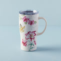 Butterfly Meadow Pink Flowers Stainless Steel Car Coffee Mug