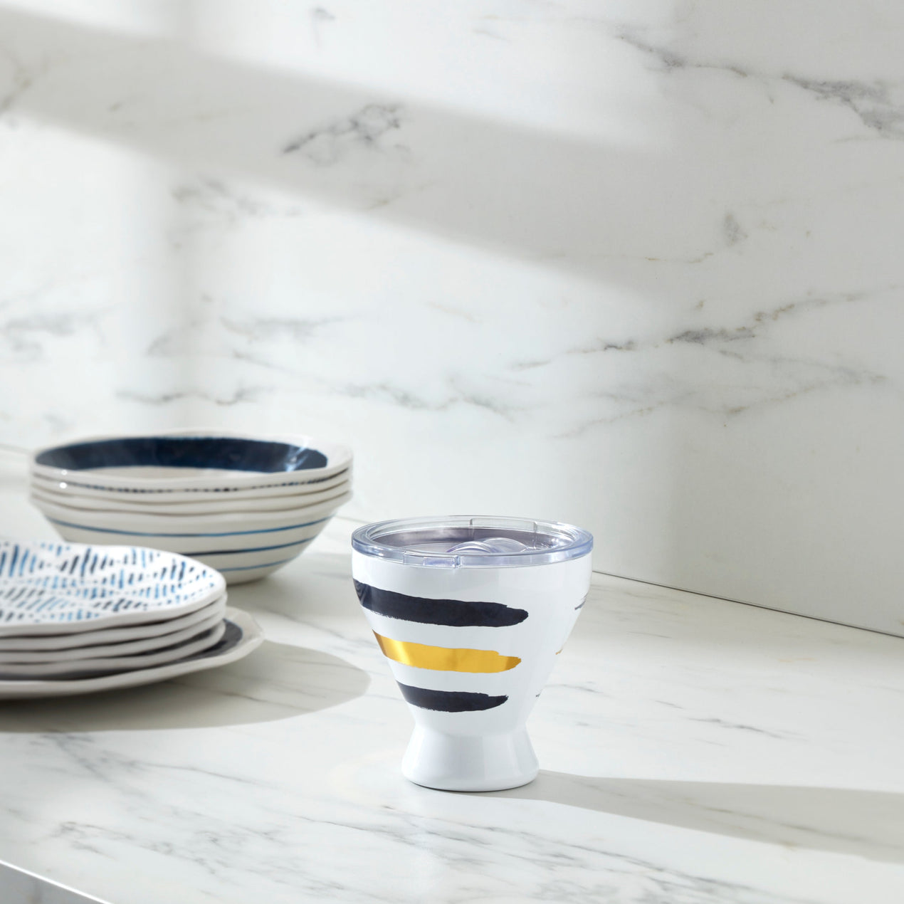 Blue Bay Stripe Pattern Stainless Steel Cocktail Tumbler