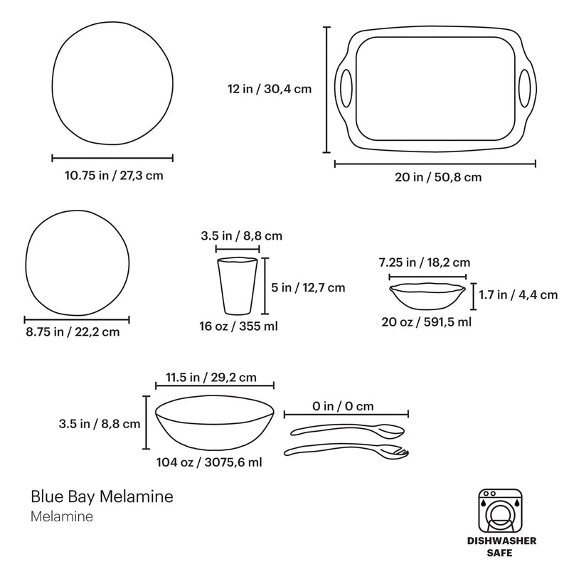 Blue Bay Melamine 20-Piece Dinnerware Set