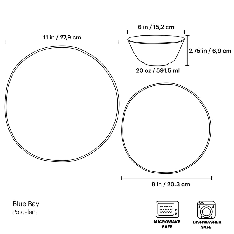 Blue Bay 12-Piece Dinnerware Set, Service for 4