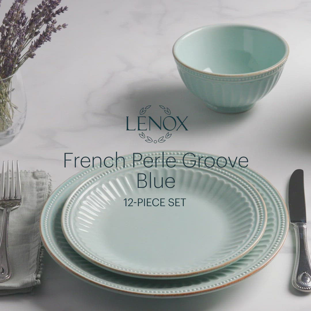 French Perle Groove Ice Blue 12-Piece Plate & Bowl Dinnerware Set - Thumbnail 4