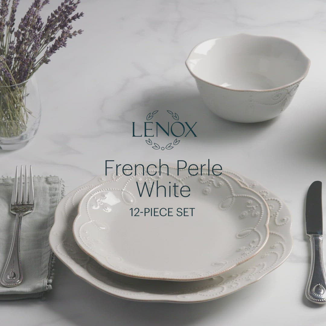 French Perle 12-Piece Plate & Bowl Dinnerware Set - Thumbnail 2